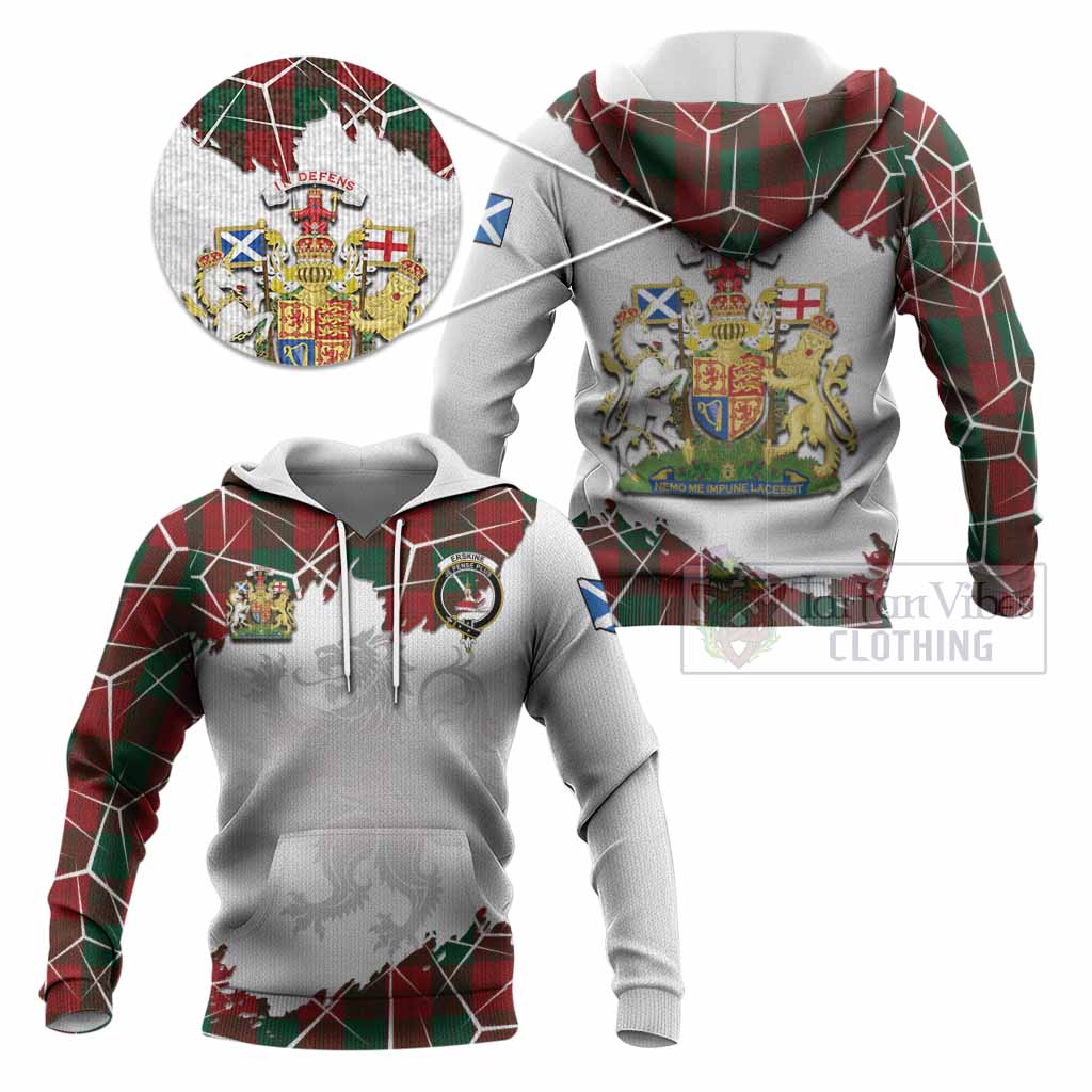 Erskine Tartan Knitted Hoodie with Family Crest and Lion Rampant Grunge Style