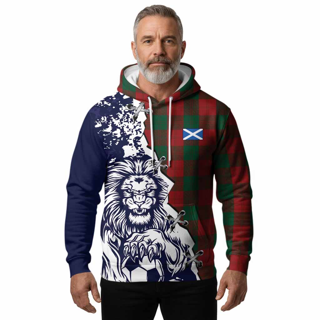 Erskine Tartan Scottish Hoodie Angry Lion With Soccer Ball Style