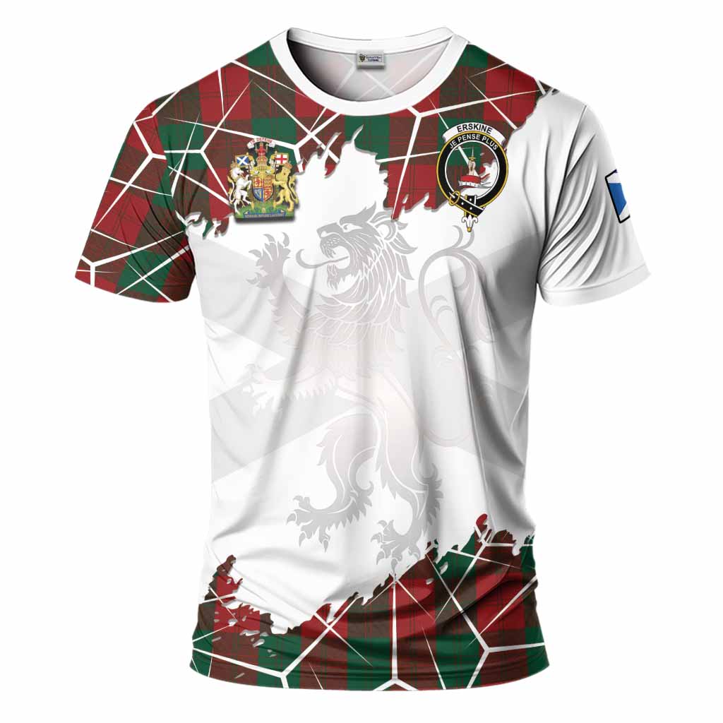 Erskine Tartan T-Shirt with Family Crest and Lion Rampant Grunge Style