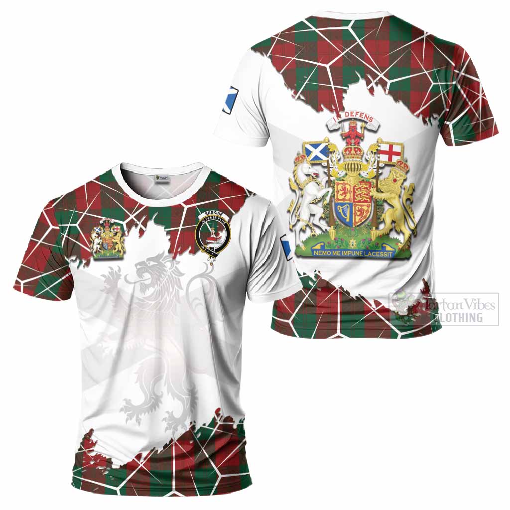 Erskine Tartan T-Shirt with Family Crest and Lion Rampant Grunge Style