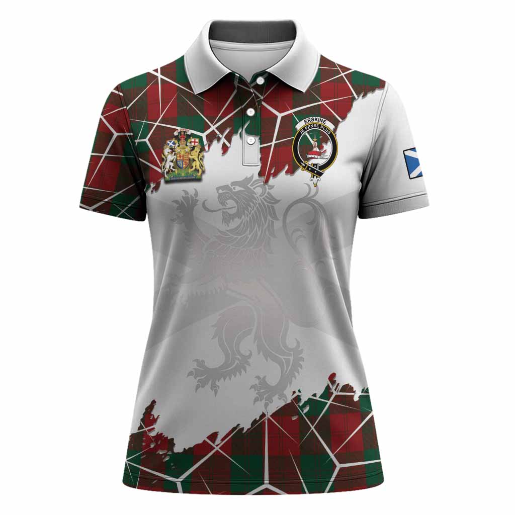 Erskine Tartan Women Polo Shirt with Family Crest and Lion Rampant Grunge Style