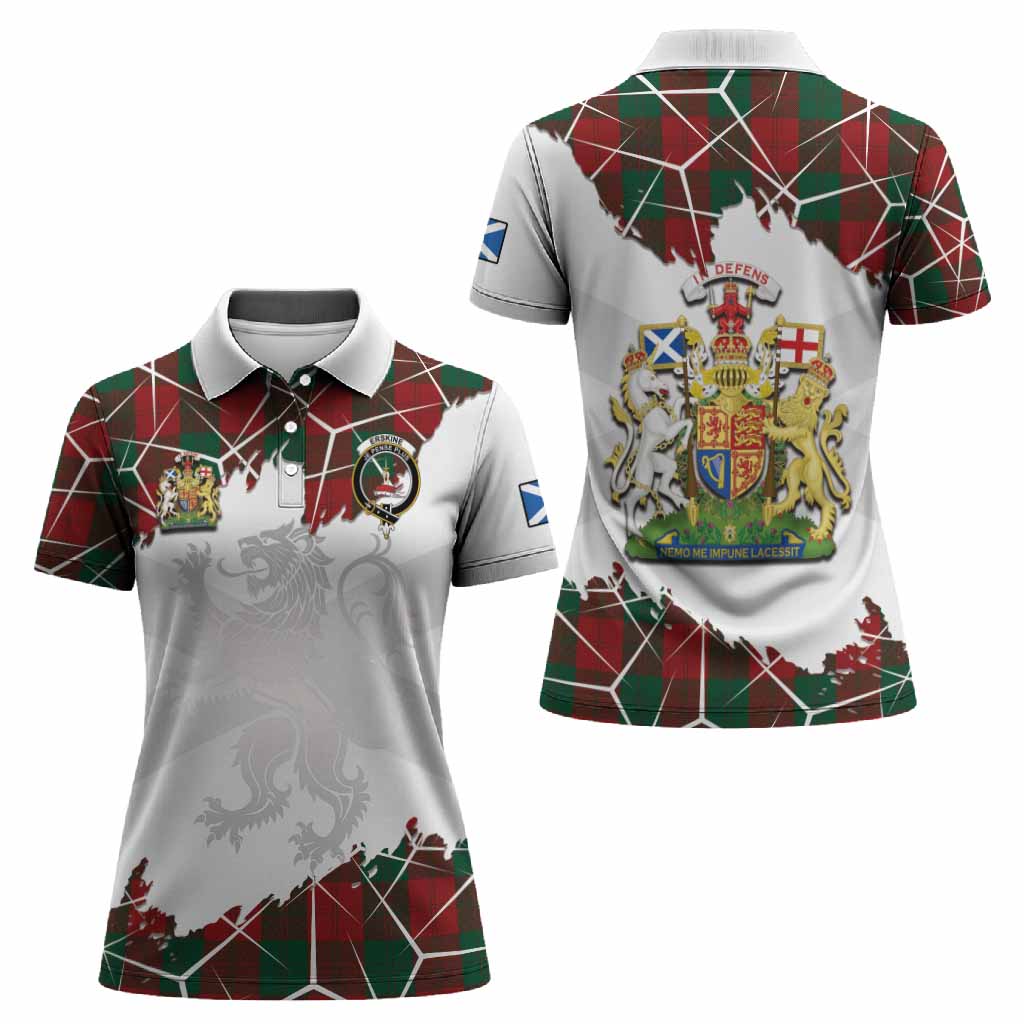 Erskine Tartan Women Polo Shirt with Family Crest and Lion Rampant Grunge Style