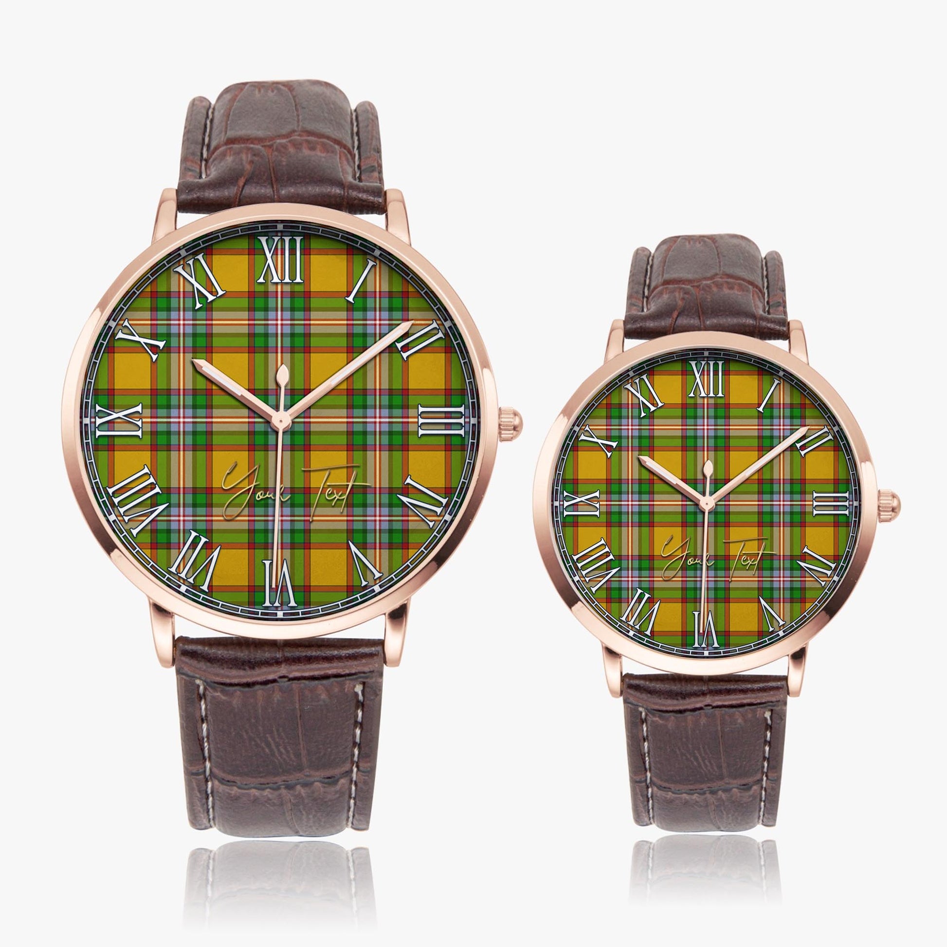 Essex County Canada Tartan Personalized Your Text Leather Trap Quartz Watch Ultra Thin Rose Gold Case With Brown Leather Strap - Tartanvibesclothing
