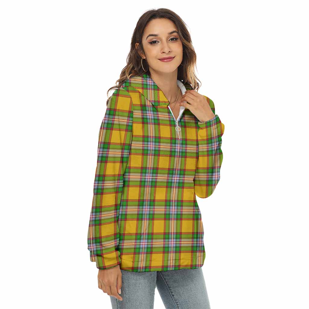 Tartan Vibes Clothing Essex County Canada Tartan Women's Borg  Half Zip Fleece Hoodie