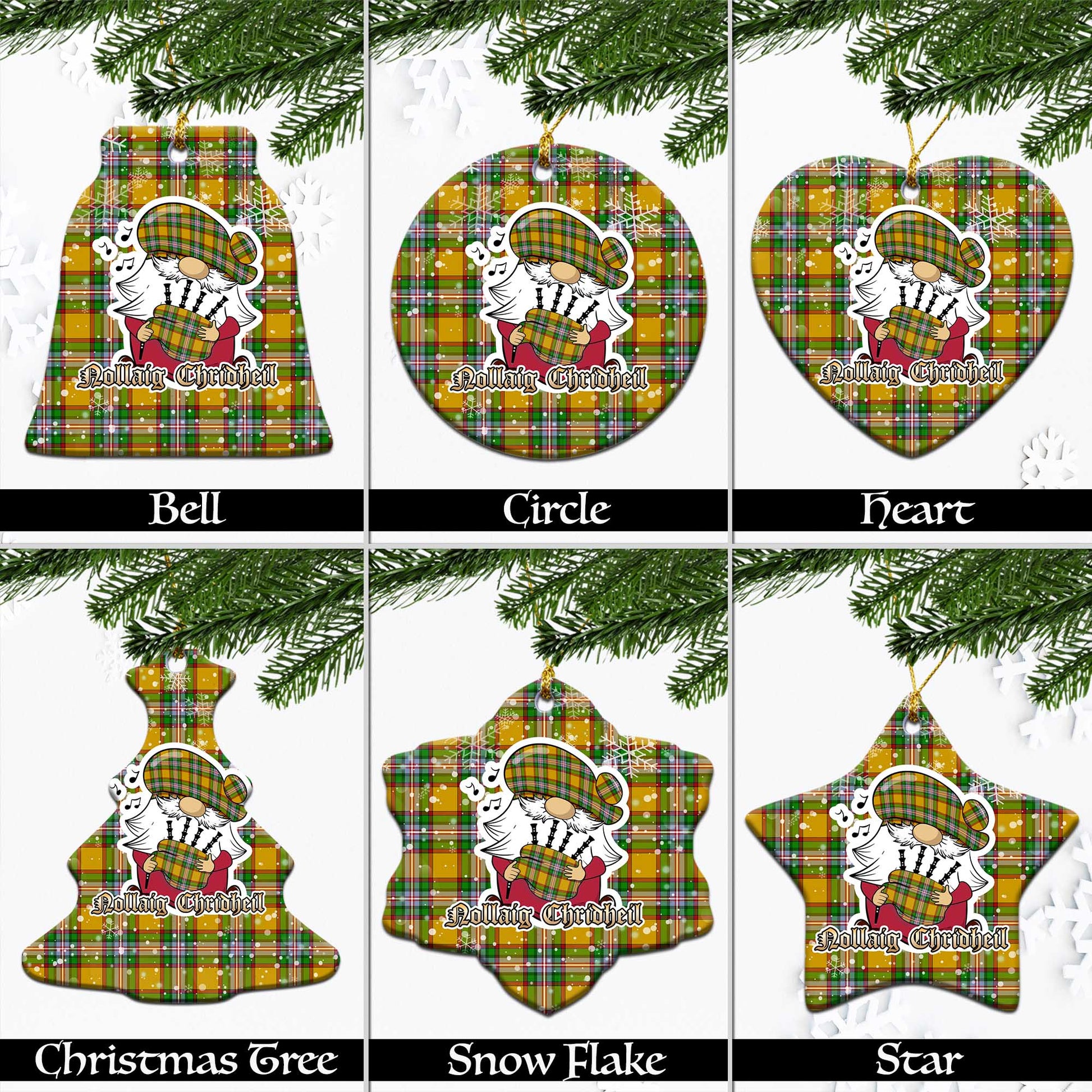 Essex County Canada Tartan Christmas Ornaments with Scottish Gnome Playing Bagpipes Ceramic - Tartanvibesclothing