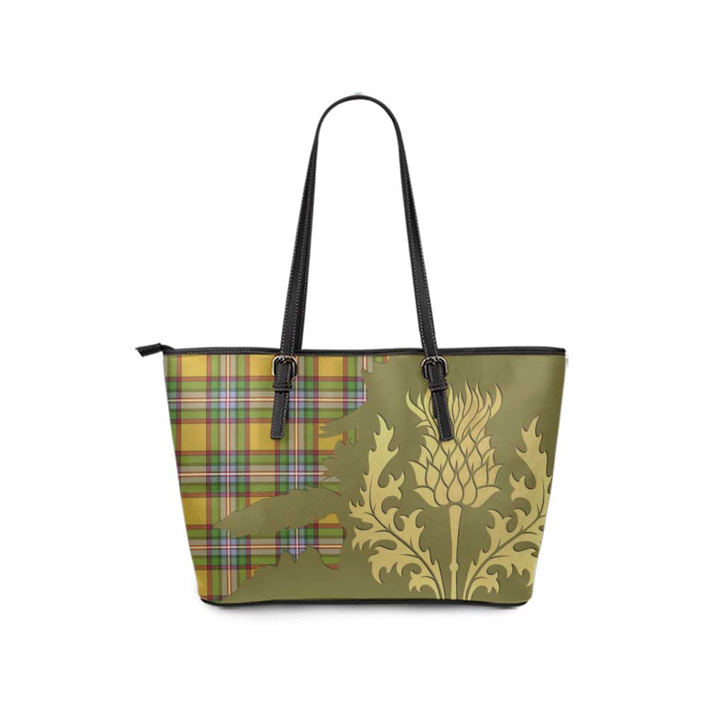 Tartan Vibes Clothing Essex County Canada Tartan Leather Tote Bag Gold Thistle Style