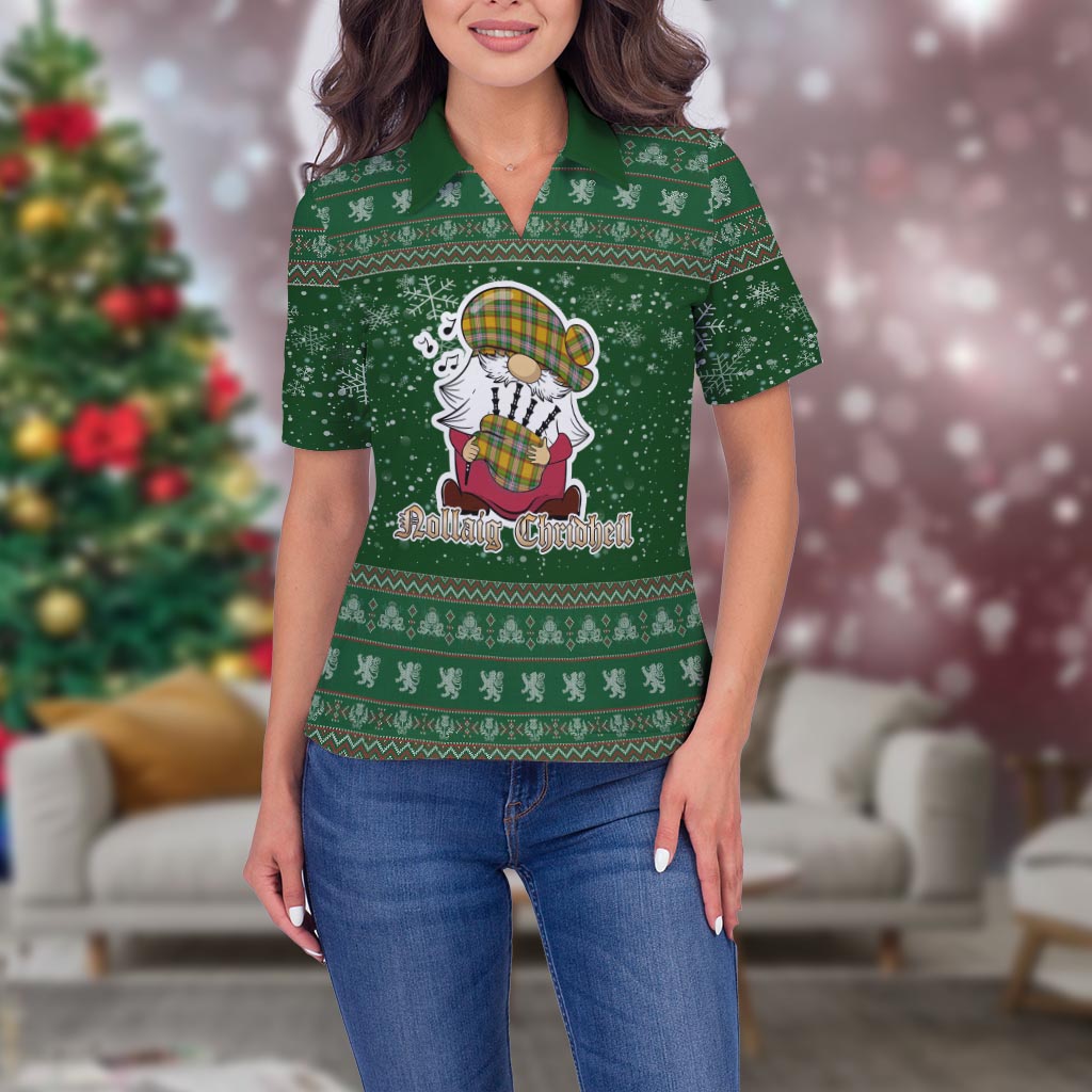 Essex County Canada Clan Christmas Family Polo Shirt with Funny Gnome Playing Bagpipes Women's Polo Shirt Green - Tartanvibesclothing