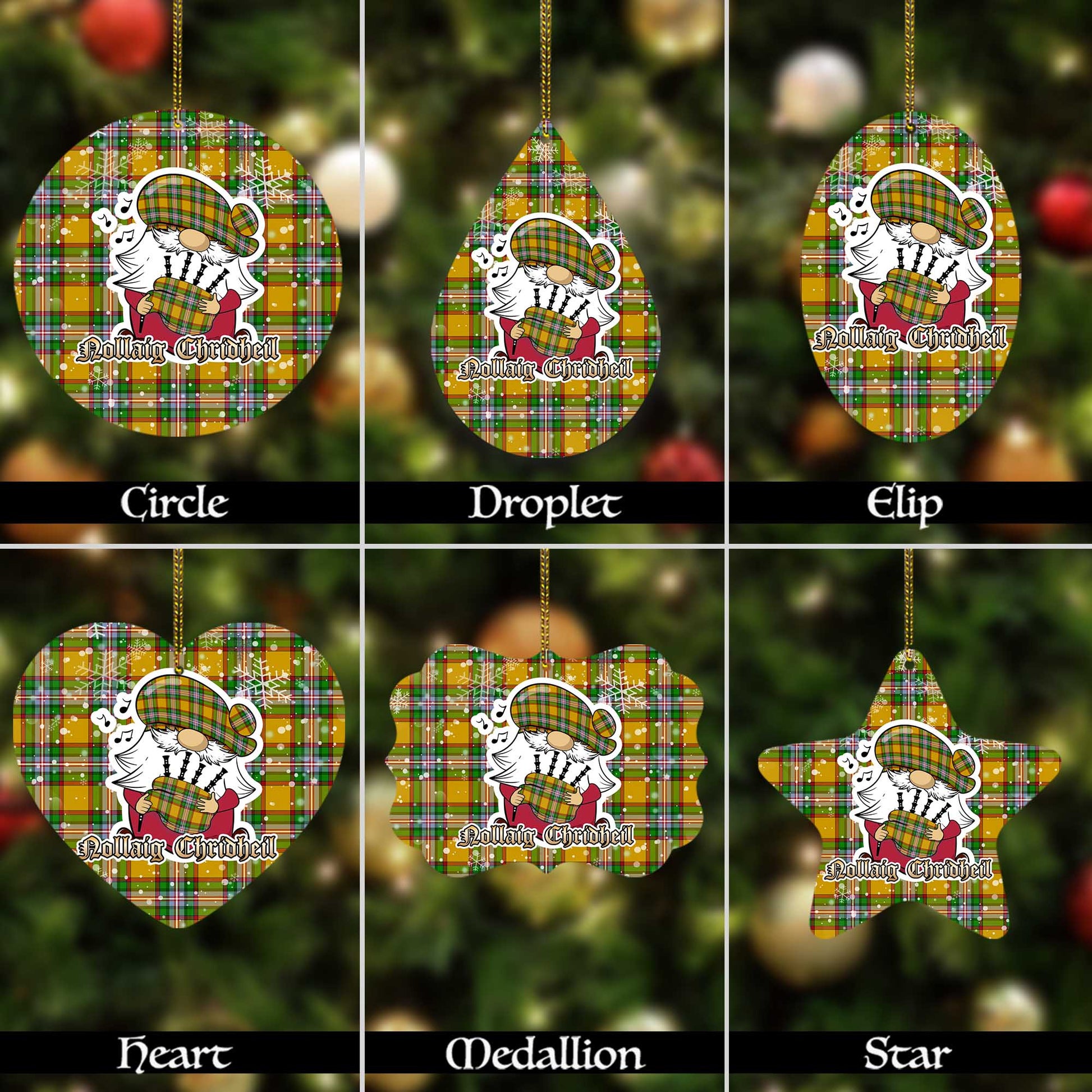 Essex County Canada Tartan Christmas Ornaments with Scottish Gnome Playing Bagpipes Alumium - Tartanvibesclothing
