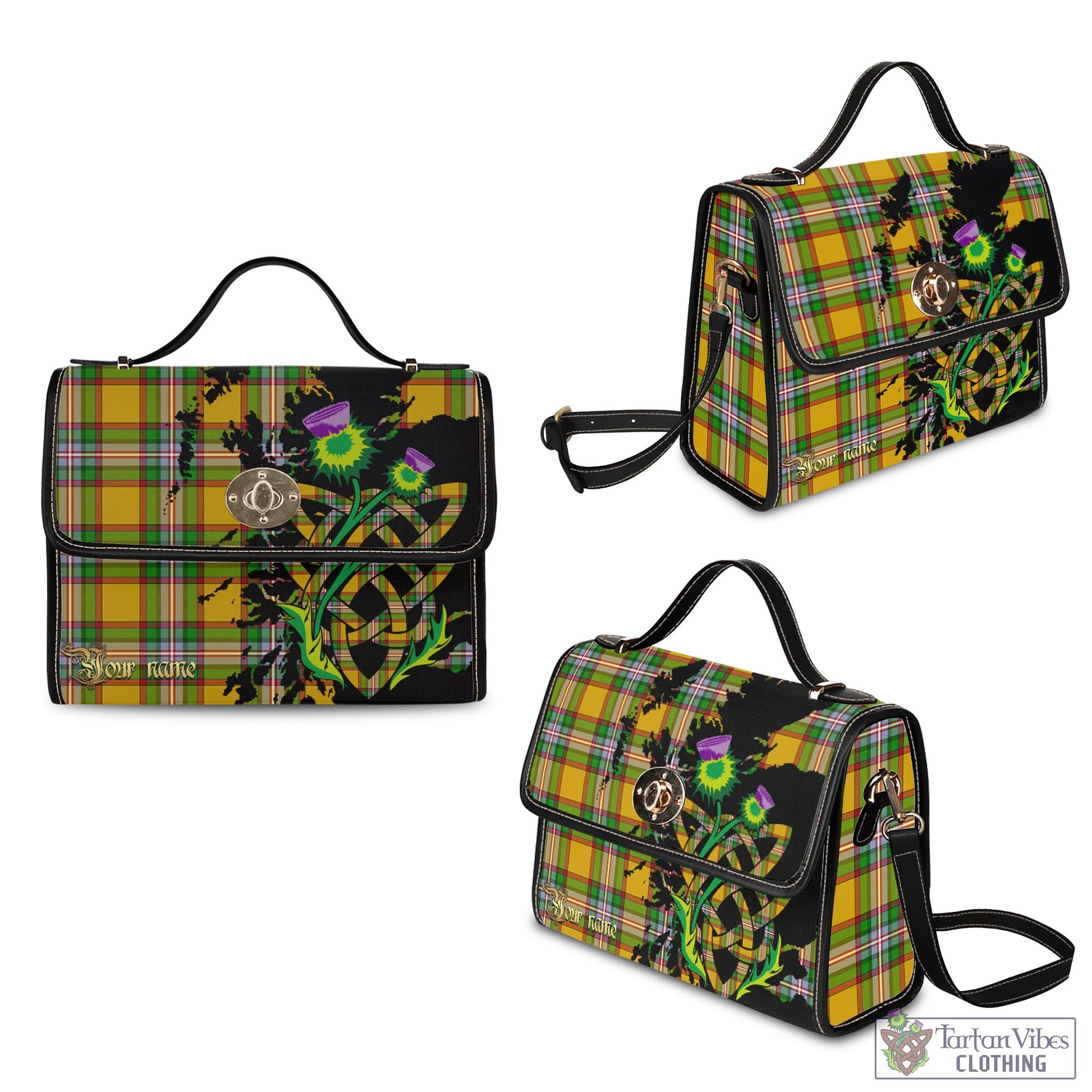 Tartan Vibes Clothing Essex County Canada Tartan Waterproof Canvas Bag with Scotland Map and Thistle Celtic Accents
