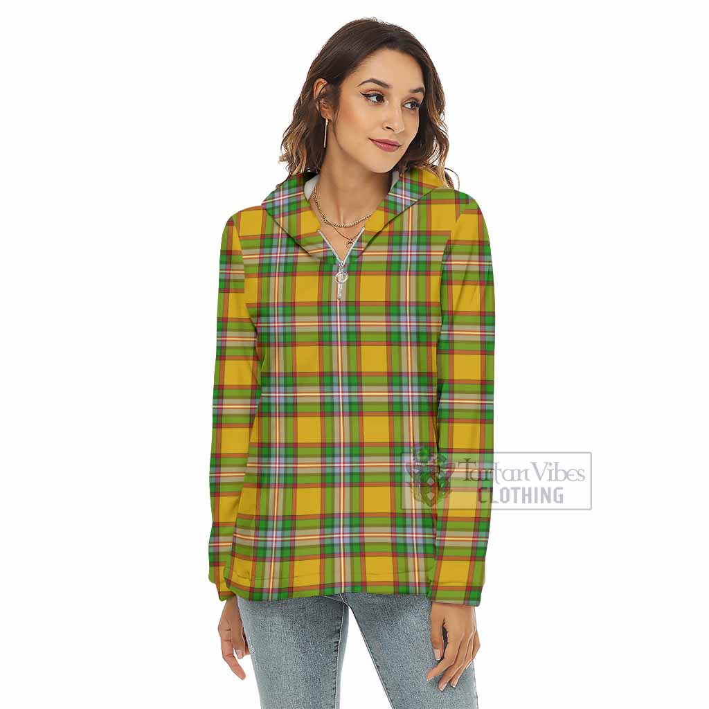 Tartan Vibes Clothing Essex County Canada Tartan Women's Borg  Half Zip Fleece Hoodie