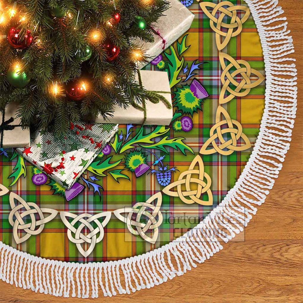 Tartan Vibes Clothing Essex County Canada Tartan Christmas Tree Skirt with Thistle Celtic Knot Style