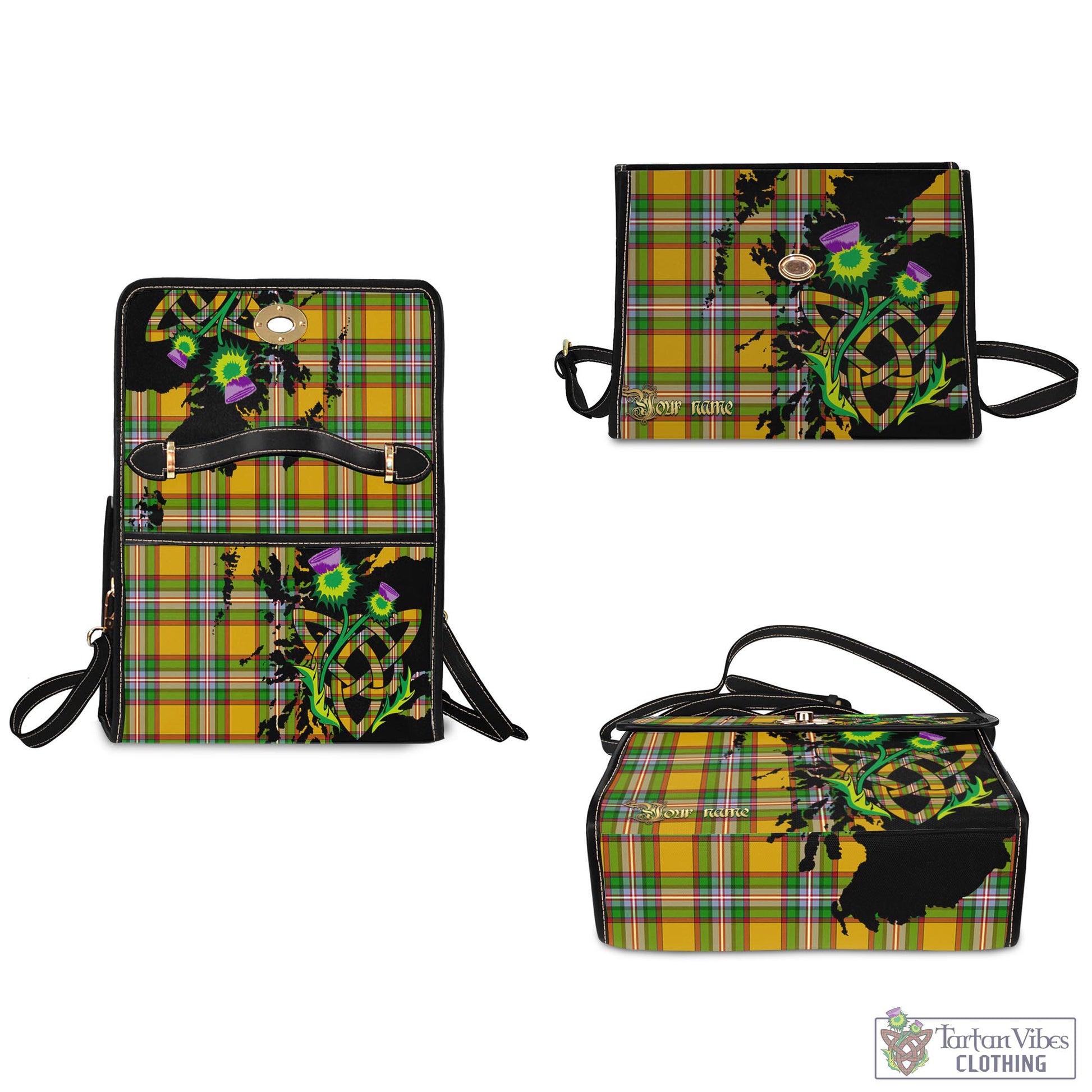 Tartan Vibes Clothing Essex County Canada Tartan Waterproof Canvas Bag with Scotland Map and Thistle Celtic Accents