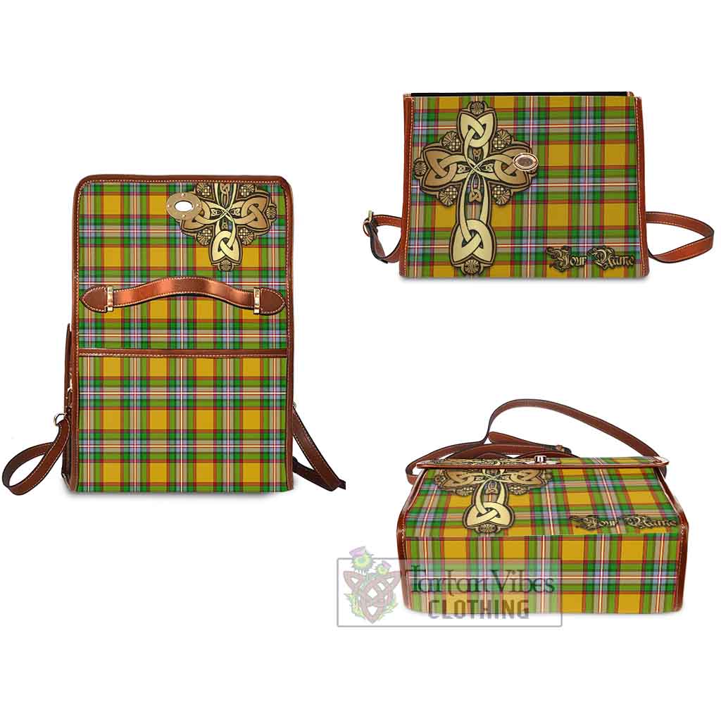 Tartan Vibes Clothing Essex County Canada Tartan Waterproof Canvas Bag Golden Thistle Celtic Cross Style