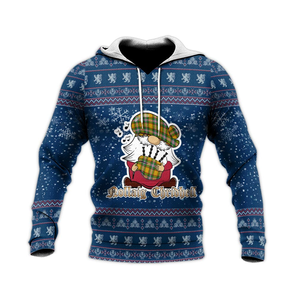Essex County Canada Clan Christmas Knitted Hoodie with Funny Gnome Playing Bagpipes - Tartanvibesclothing