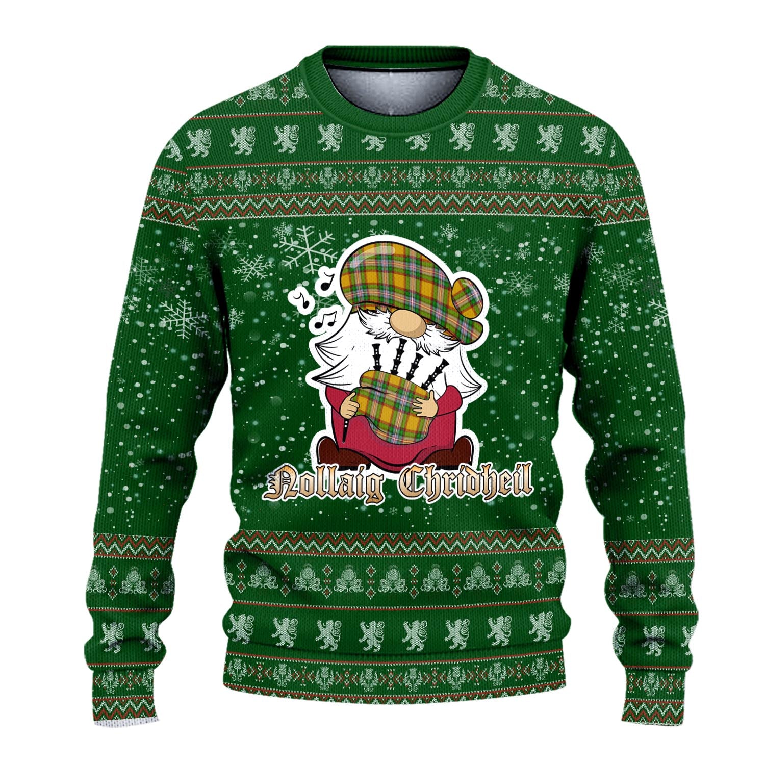 Essex County Canada Clan Christmas Family Knitted Sweater with Funny Gnome Playing Bagpipes - Tartanvibesclothing