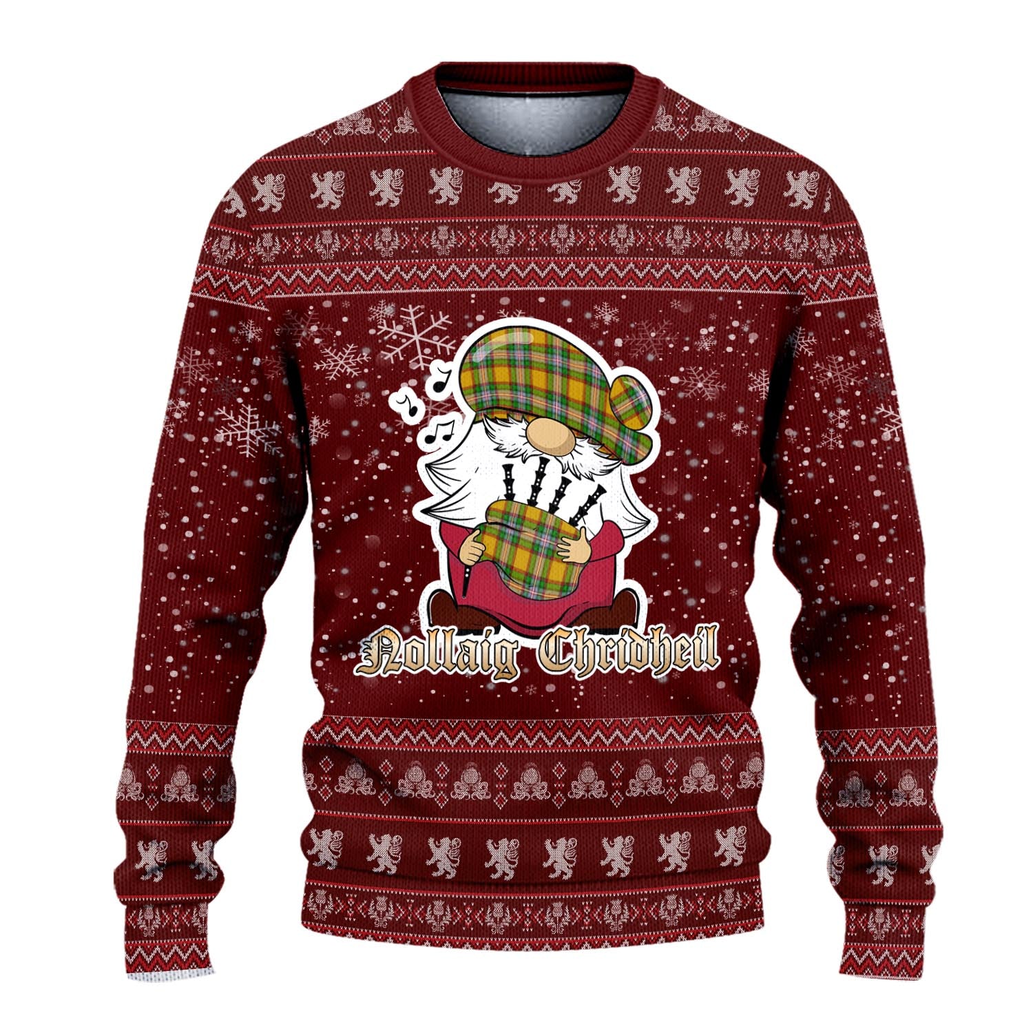 Essex County Canada Clan Christmas Family Knitted Sweater with Funny Gnome Playing Bagpipes - Tartanvibesclothing