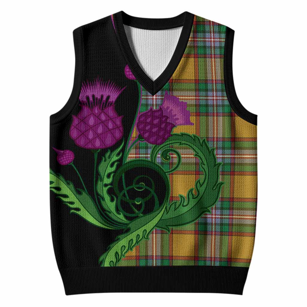 Essex County Canada Tartan Knitted V-Neck Vest Traditional Scottish Thistle