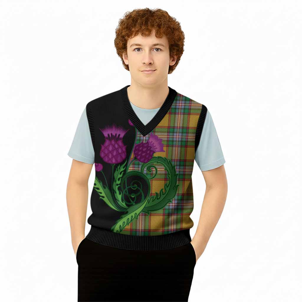 Essex County Canada Tartan Knitted V-Neck Vest Traditional Scottish Thistle