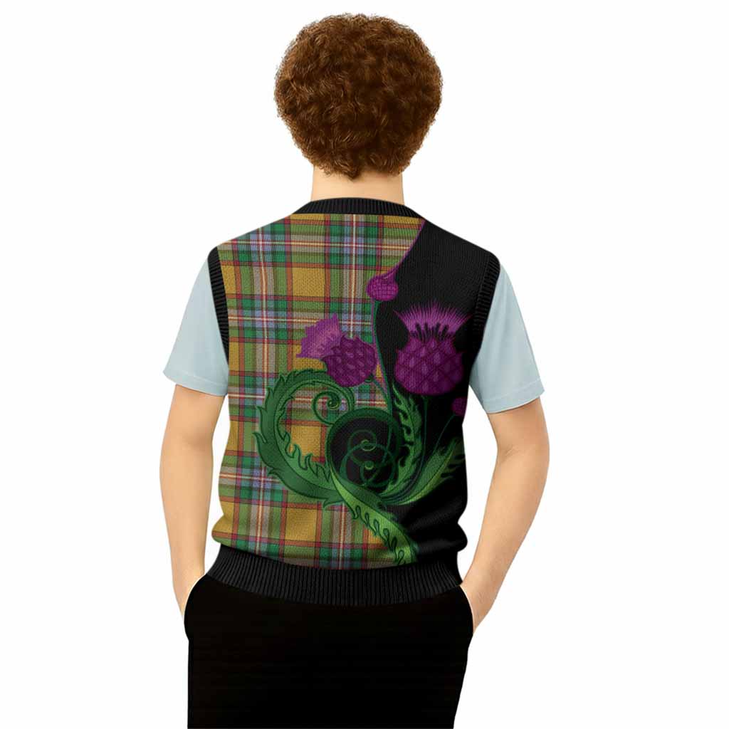 Essex County Canada Tartan Knitted V-Neck Vest Traditional Scottish Thistle