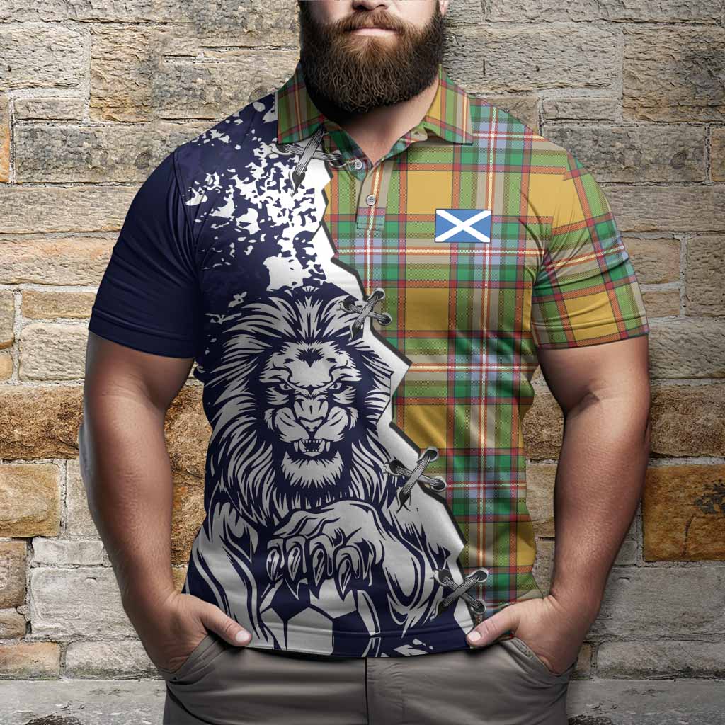 Essex County Canada Tartan Scottish Polo Shirt Angry Lion With Soccer Ball Style