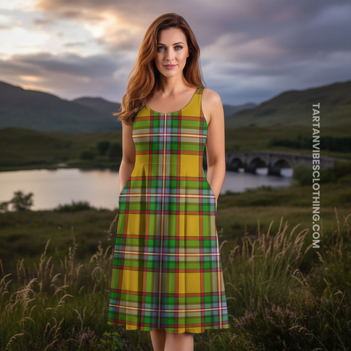 Essex County Canada Tartan Sleeveless Midi Womens Dress