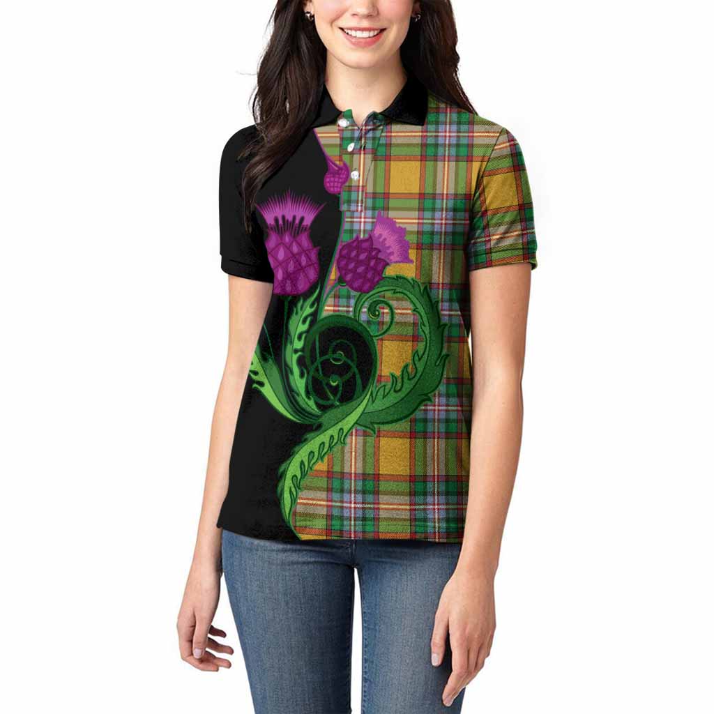 Essex County Canada Tartan Women Polo Shirt Traditional Scottish Thistle