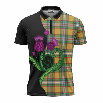 Essex County Canada Tartan Zipper Polo Shirt Traditional Scottish Thistle