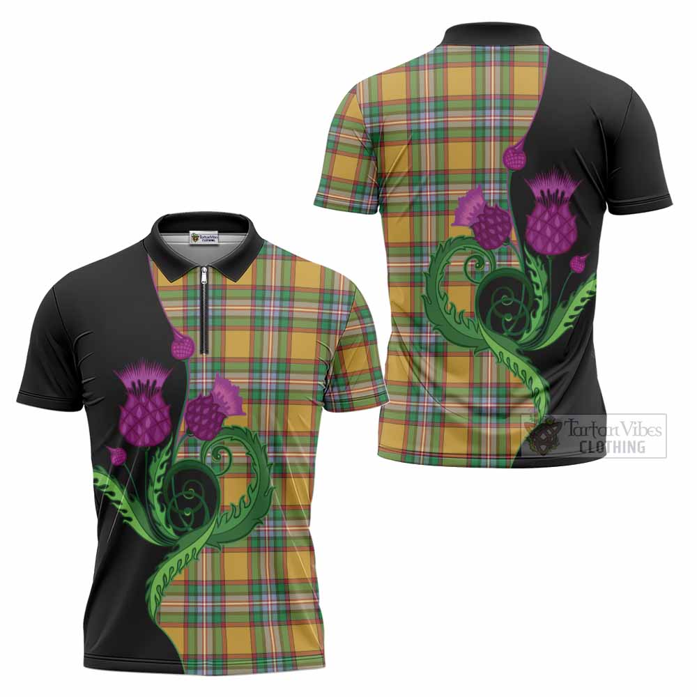 Essex County Canada Tartan Zipper Polo Shirt Traditional Scottish Thistle
