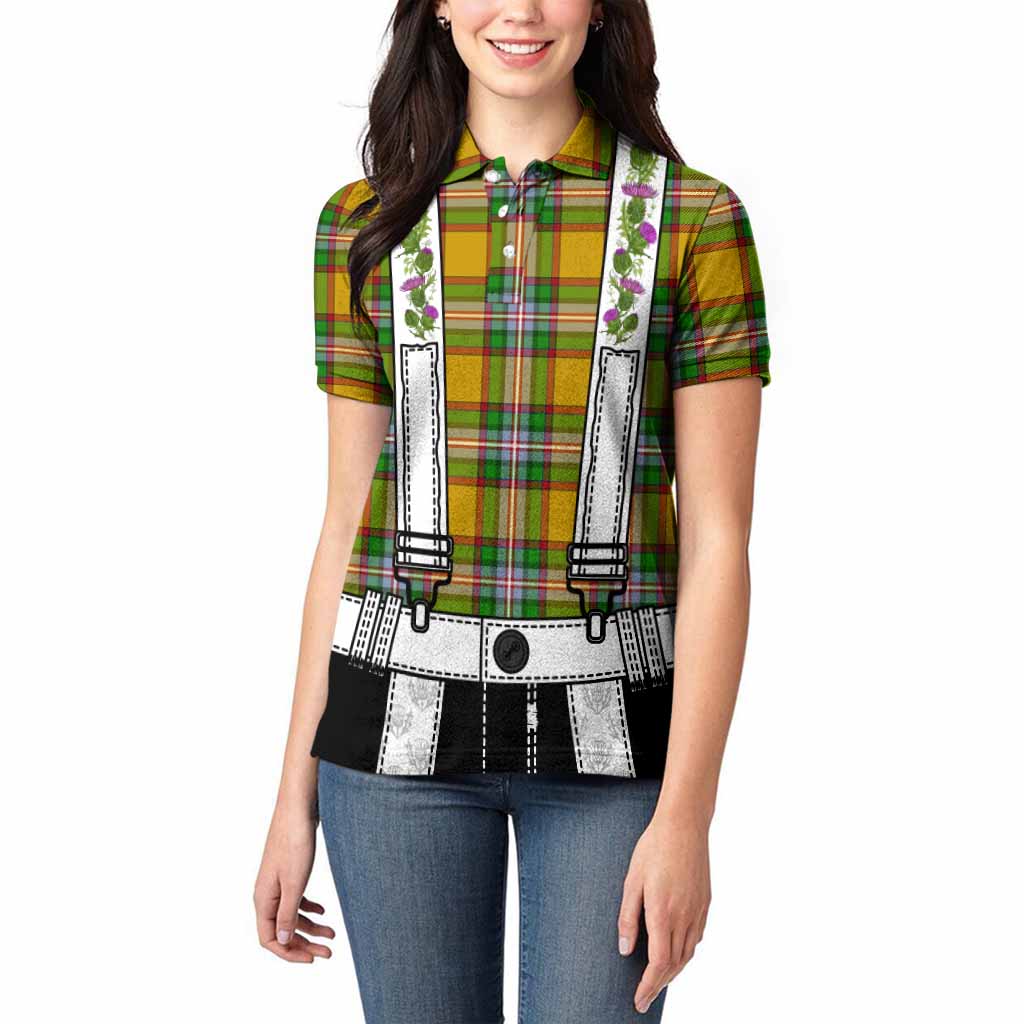 Essex Tartan Lederhosen Costume Women Polo Shirt Scotland Thistle Floral