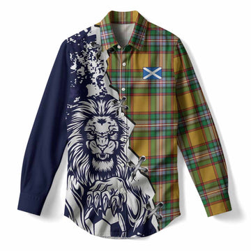 Essex Tartan Scottish Women Casual Shirt Angry Lion With Soccer Ball Style