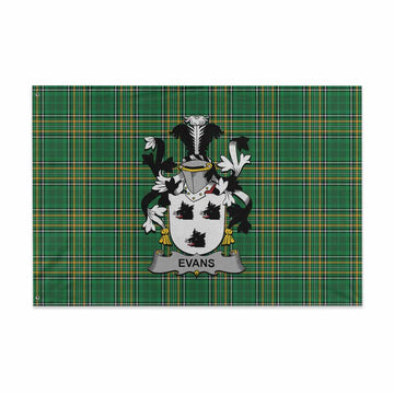 Tartan Vibes Clothing Evans Irish Clan Tartan House Flag with Coat of Arms