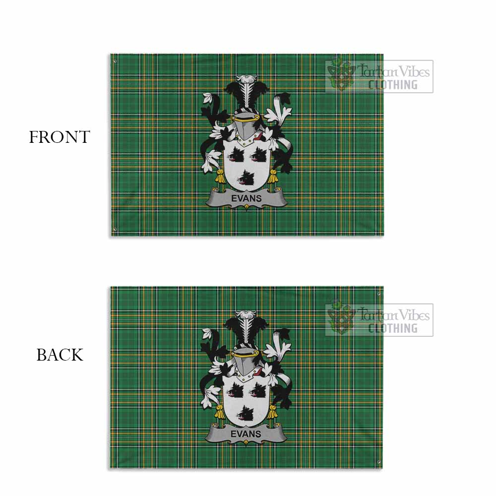 Tartan Vibes Clothing Evans Irish Clan Tartan House Flag with Coat of Arms
