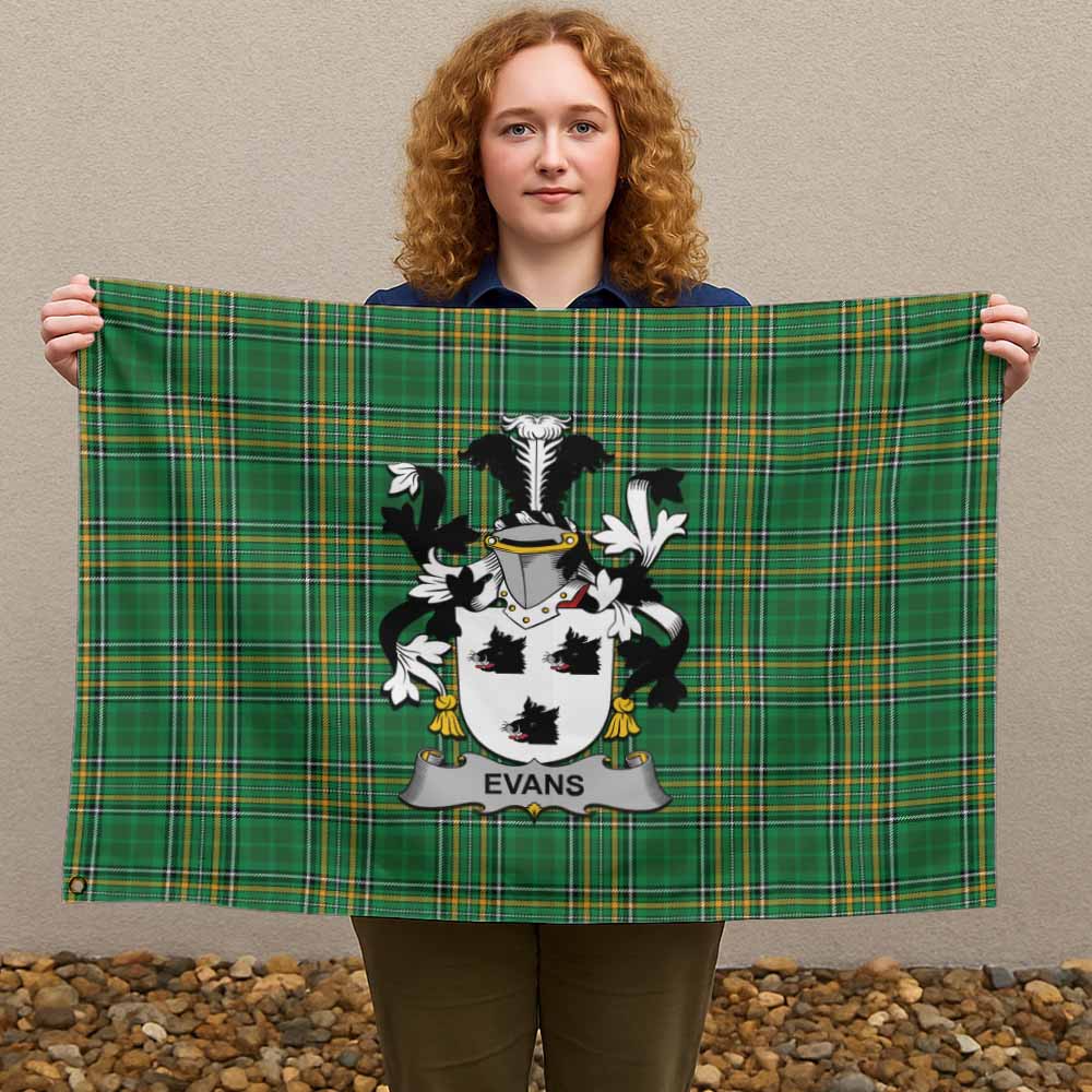 Tartan Vibes Clothing Evans Irish Clan Tartan House Flag with Coat of Arms