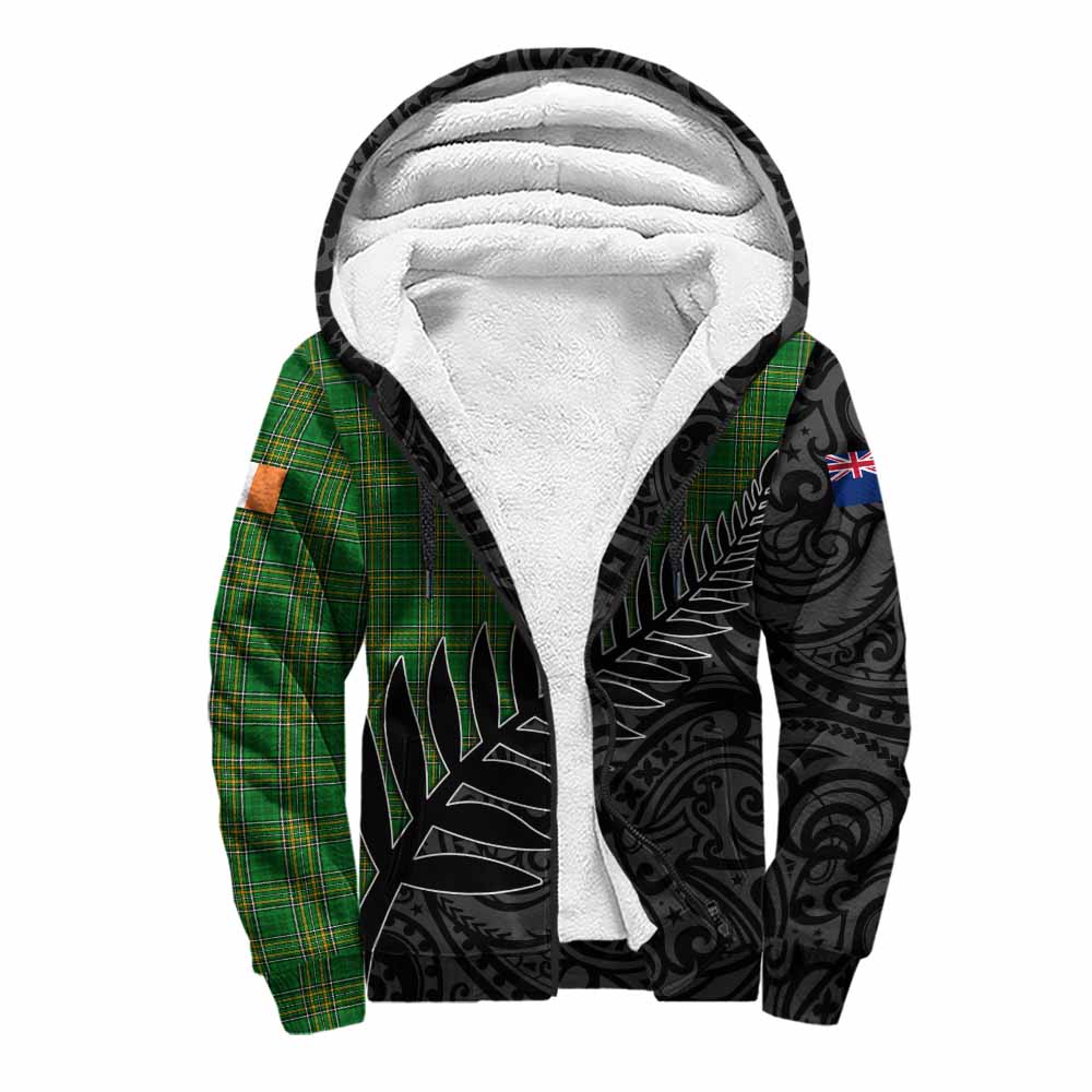 Tartan Vibes Clothing Evers Irish Clan Tartan Sherpa Hoodie with Coat of Arms New Zealand Silver Fern Half Style