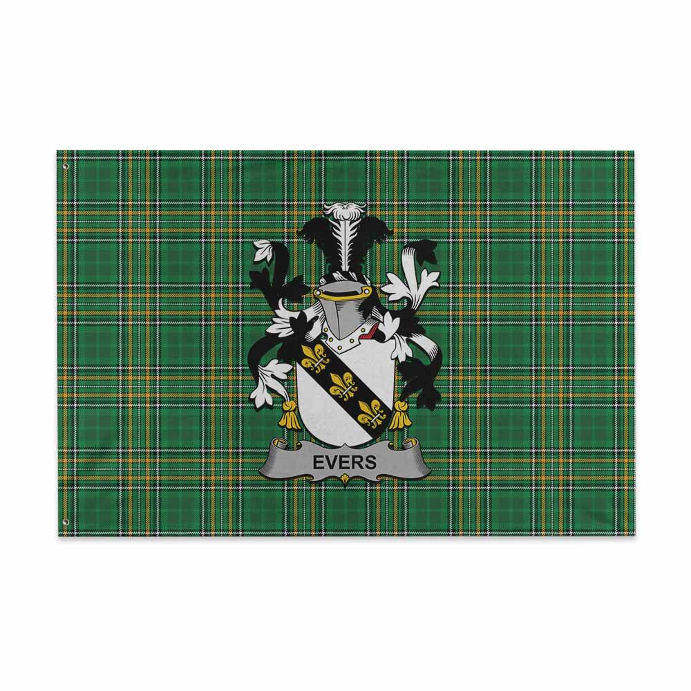 Tartan Vibes Clothing Evers Irish Clan Tartan House Flag with Coat of Arms