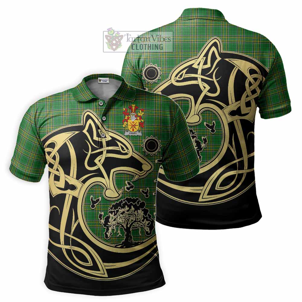 Ewart Irish Tartan Polo Shirt with Coat of Arms Celtic Wolf Style - Tartan Vibes Clothing