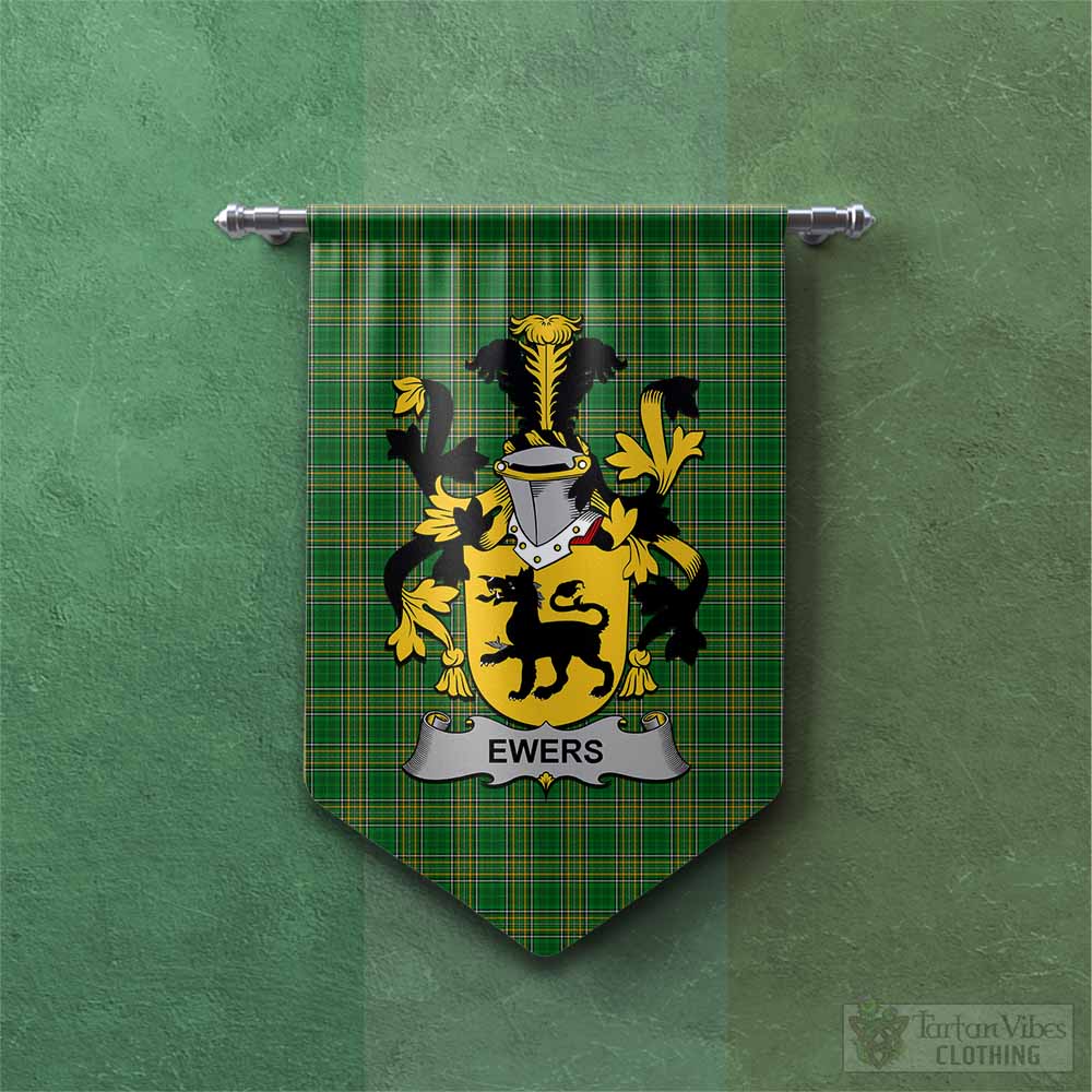 Tartan Vibes Clothing Ewers Irish Clan Tartan Gonfalon, Tartan Banner with Coat of Arms