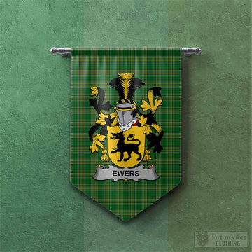 Ewers Irish Clan Tartan Gonfalon, Tartan Banner with Coat of Arms