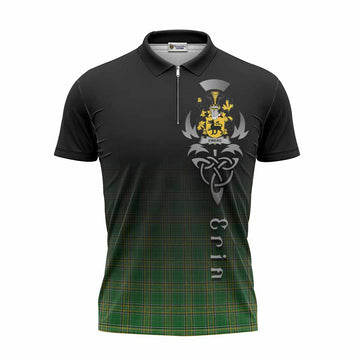 Ewers Irish Clan Zipper Polo Shirt with Coat of Arms Erin Go Bragh Celtic Inspired
