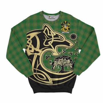 Tartan Vibes Clothing Ewers Irish Tartan Sweatshirt with Coat of Arms Celtic Wolf Style