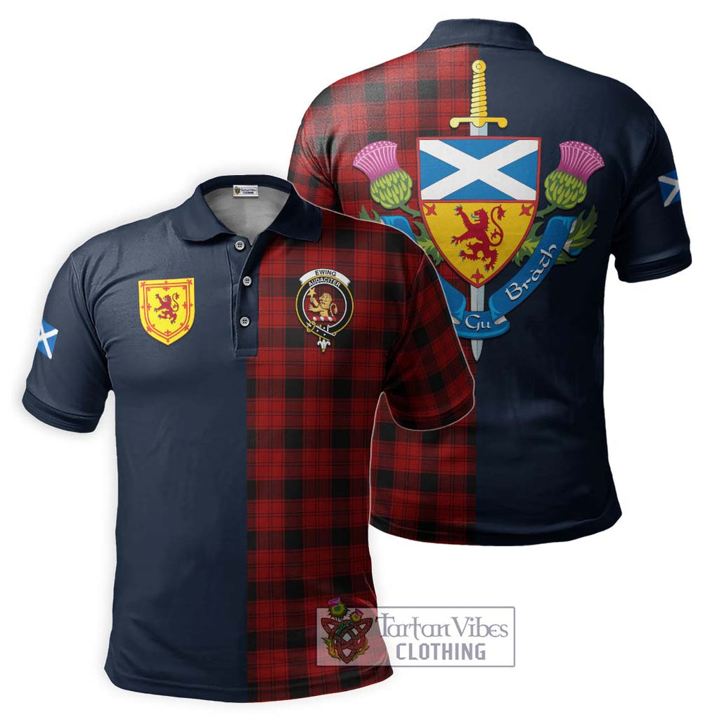 Ewing Tartan Polo Shirt Alba with Scottish Lion Royal Arm Half Style Kid - Tartan Vibes Clothing