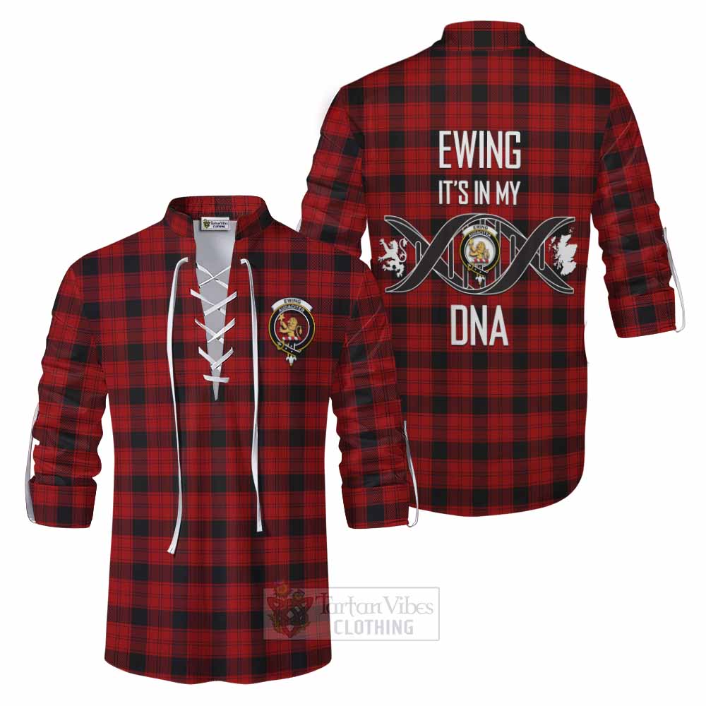 Tartan Vibes Clothing Ewing Tartan Ghillie Kilt Shirt with Family Crest DNA In Me Style
