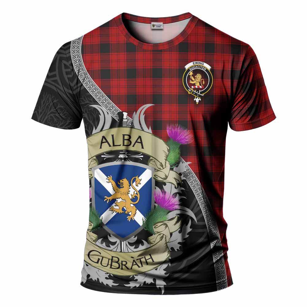 Tartan Vibes Clothing Ewing Tartan Family Crest T-Shirt Lion Rampant Royal Thistle Shield Celtic Inspired