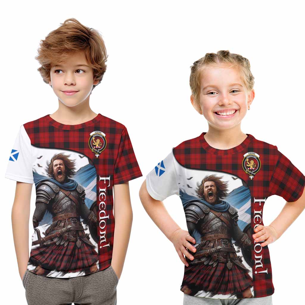 Tartan Vibes Clothing Ewing Crest Tartan Kid T-Shirt Inspired by the Freedom of Scottish Warrior