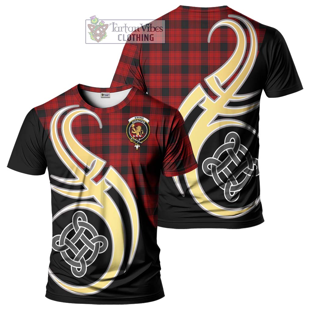 Tartan Vibes Clothing Ewing Tartan T-Shirt with Family Crest and Celtic Symbol Style