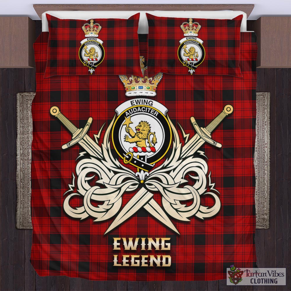 Tartan Vibes Clothing Ewing Tartan Bedding Set with Clan Crest and the Golden Sword of Courageous Legacy