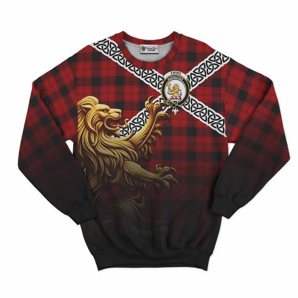 Tartan Vibes Clothing Ewing Crest Tartan Sweatshirt with Golden Lion Emblem Celtic Style
