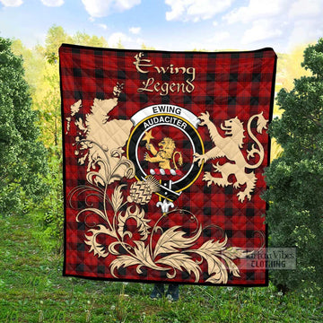 Ewing Tartan Quilt with Family Crest and Scottish Symbol Style