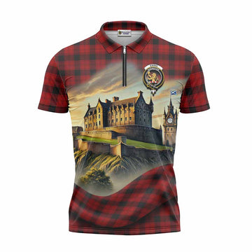 Tartan Vibes Clothing Ewing Tartan Family Crest Zipper Polo Shirt with Scottish Ancient Castle Stype