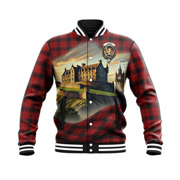 Tartan Vibes Clothing Ewing Tartan Family Crest Baseball Jacket with Scottish Ancient Castle Style